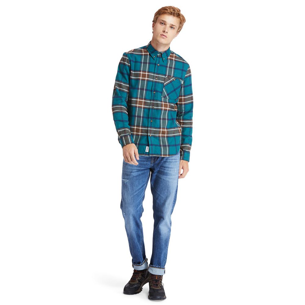 Camisa Timberland Hombre Back River Heavy Flannel Check Azules - Chile PHK-605217